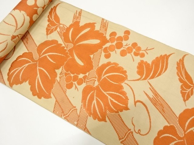 JAPANESE KIMONO / ANTIQUE GRAPE PATTERN WOVEN EIGHT-SIDED OBI BOLT